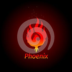 Phoenix logo- creative logo of mythological bird Fenix, a unique bird - a flame born from ashes. Silhouette of a fire bird.