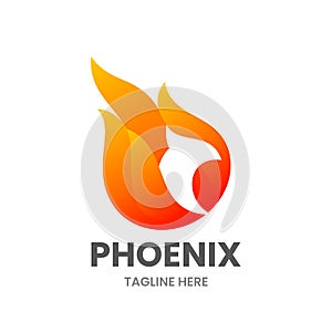 Phoenix logo template. Abstract bird made of fire.