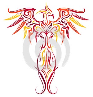 Phoenix mystical bird as colorful tattoo design