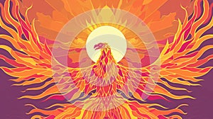 Phoenix Rising from Ashes Against Rising Sun