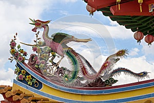 Phoenix Sculpture on Chinese Temple Roof