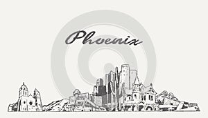 Phoenix skyline, Arizona, USA, hand drawn, sketch