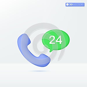 Phone 24 hours icon symbols. chatting, working hours, support, service, delivery concept. 3D vector isolated illustration design.