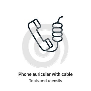 Phone auricular with cable outline vector icon. Thin line black phone auricular with cable icon, flat vector simple element