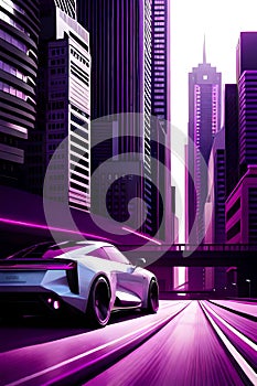 A Phone Background of Synthwave Car Speeding on Modern City  3