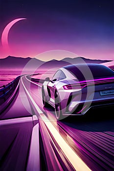 A Phone Background of Synthwave Car Speeding on Modern City  6