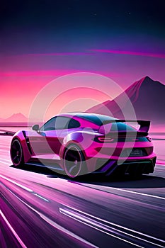 A Phone Background of Synthwave Car Speeding on Modern City  7