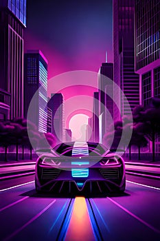 A Phone Background of Synthwave Car Speeding on Modern City  8