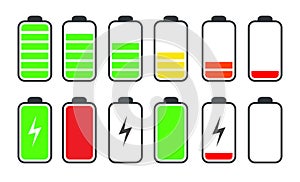 Phone battery charge status flat symbols set