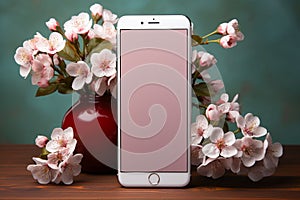 Phone with a blank screen, perfect for adding your spring decor