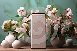 Phone with a blank screen, perfect for adding your spring decor