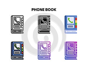 Phone Book icon set with different styles.