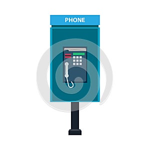 Phone booth call sign technology vector icon. Modern blue concept telecommunication flat outdoor city telephone