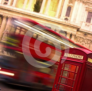 Phone booth with racing bus