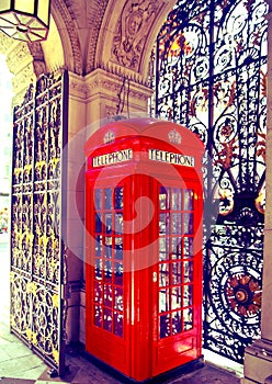 Phone box in Westminster, red symbol of Great Britain