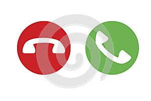 Phone buttons. Accept and reject the call. Green and red mobile phone button. Vector illustration