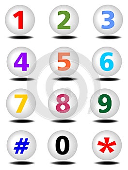 Phone buttons set with colored numbers