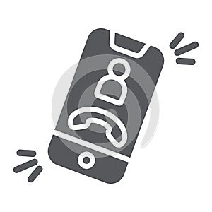 Phone call glyph icon, telephone and smartphone, incoming call sign, vector graphics, a solid pattern on a white