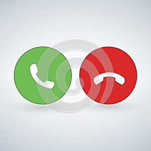 Phone call icon set with green call out button and red hang up button. Modern flat design for website, mobile app.