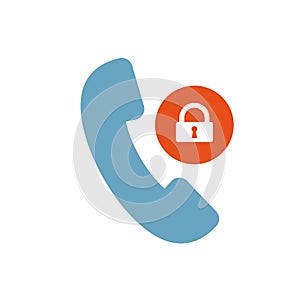 Phone call icon, technology icon with padlock sign. Phone call icon and security, protection, privacy symbol