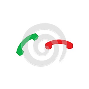 Phone call icons. Accept call and decline call button. Green and red buttons with handset silhouettes. Vector icons set isolated