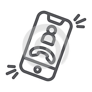 Phone call line icon, telephone and smartphone, incoming call sign, vector graphics, a linear pattern on a white