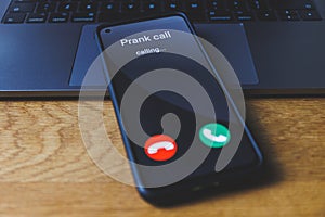 Phone call from prankster. Prank call Concept photo