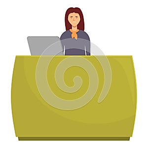 Phone call receptionist icon cartoon vector. Female desk