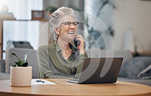 Phone, call and senior lawyer woman talking legal advice on mobile conversation working in an office with smile and