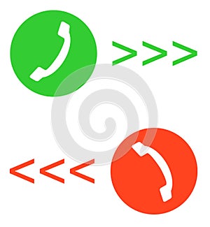 Phone call vector flat icon set with green call out or answer button and red hang up or decline button