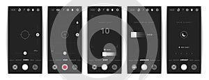 Phone camera. Video and photo mobile application UI with landscape portrait and video recording modes. Vector viewfinder