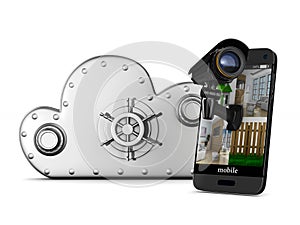 Phone with camera on white background. Isolated 3D