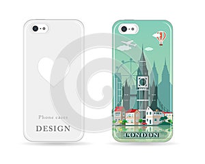 Phone case design with colored print. Modern London city skyline pattern with flat style design for cases vector illustra