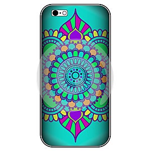 Phone case or smartphone cover vintage decorative elements in mehndi Indian, arabic style