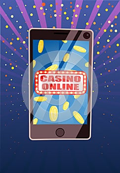 Phone with Casino Online Sign on Screen Vector