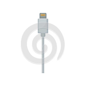 Phone charging and data connector with white cable. USB universal serial bus connector. Flat vector design