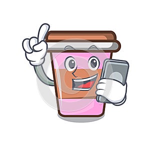 With phone coffee cup character cartoon
