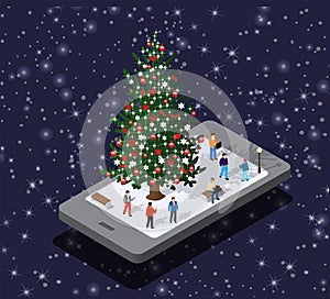 Phone concept of winter holiday