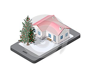 Phone concept of winter holiday