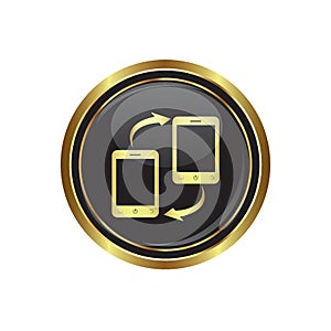 Phone connection icon on the black with gold round button