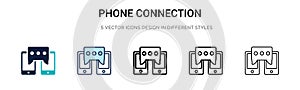 Phone connection icon in filled, thin line, outline and stroke style. Vector illustration of two colored and black phone