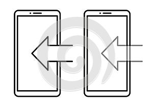 Phone data exchange. Mobile share process. Device sync Vector. Information transfer icon.