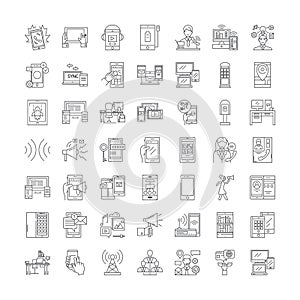 Phone device linear icons, signs, symbols vector line illustration set