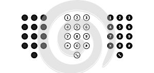 Phone dial icon. Smartphone number pad element. Mobile screen keypad interface in vector flat