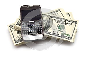 Phone and dollar bank notes