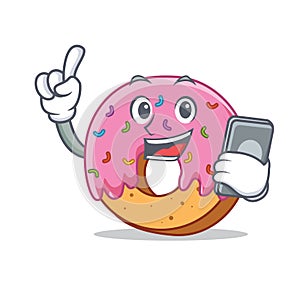 With phone Donut character cartoon style