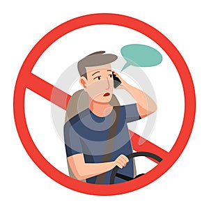 Phone while driving. Safety driving rules. Do not use mobile. Young man talking on phone or using smartphone