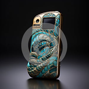 Floral-designed Cellphone With Blue And Gold Accents photo