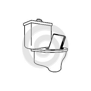 Phone fell into toilet. Smartphone in wc. vector illustration