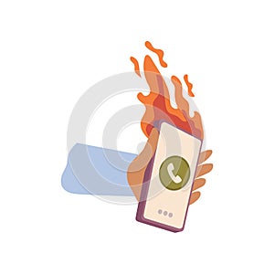 Urgent business call, phone in fire
